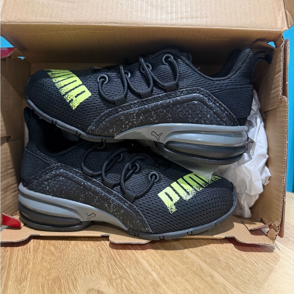PUMA Kids Black and Neon Green Sneakers